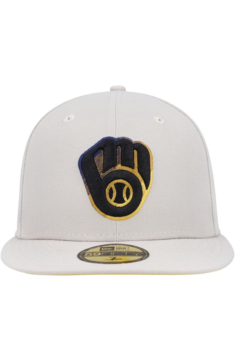 New Era Men's New Era Khaki Milwaukee Brewers Stone Dim Undervisor 59FIFTY Fitted Hat, Alternate, color, 