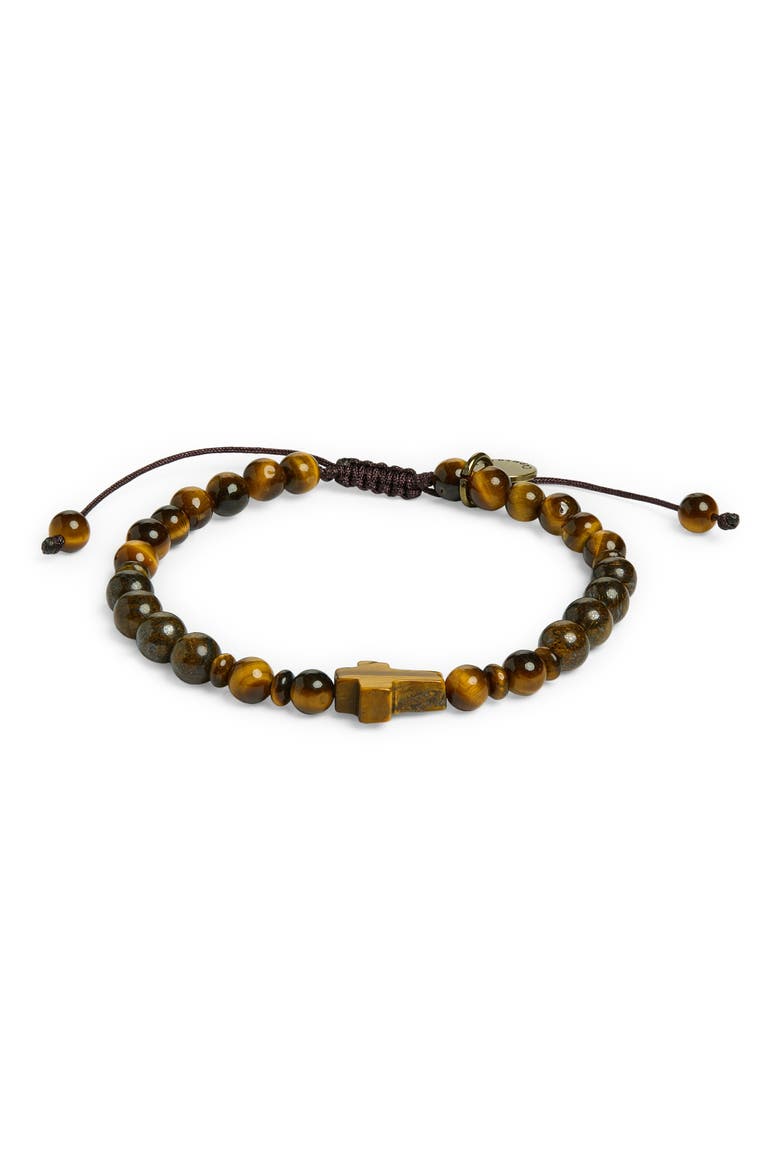 Cross Beaded Bracelet, Alternate, color, YELLOW TIGER EYE