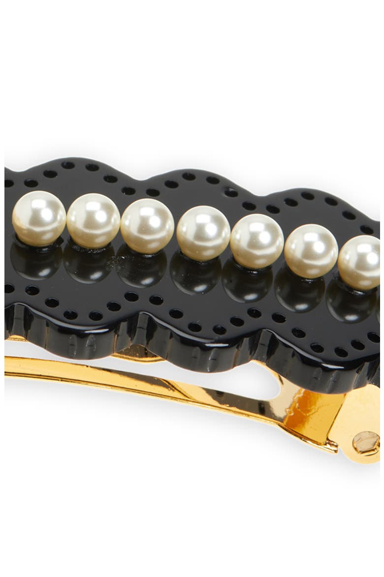 Faux Pearl Embellished Barrette, Alternate, color, BLACK