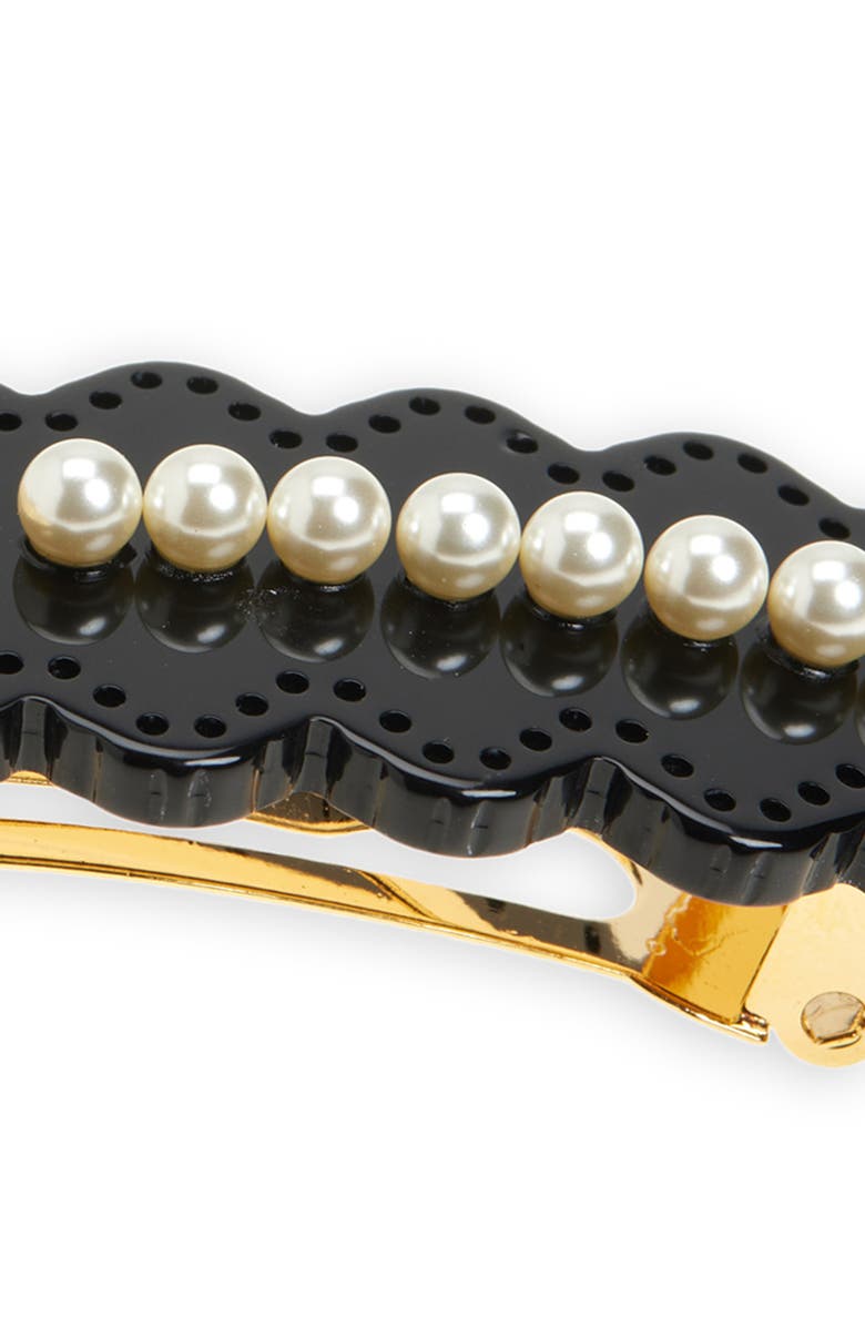 Alexandre de Paris Faux Pearl Embellished Barrette, Alternate, color, Black