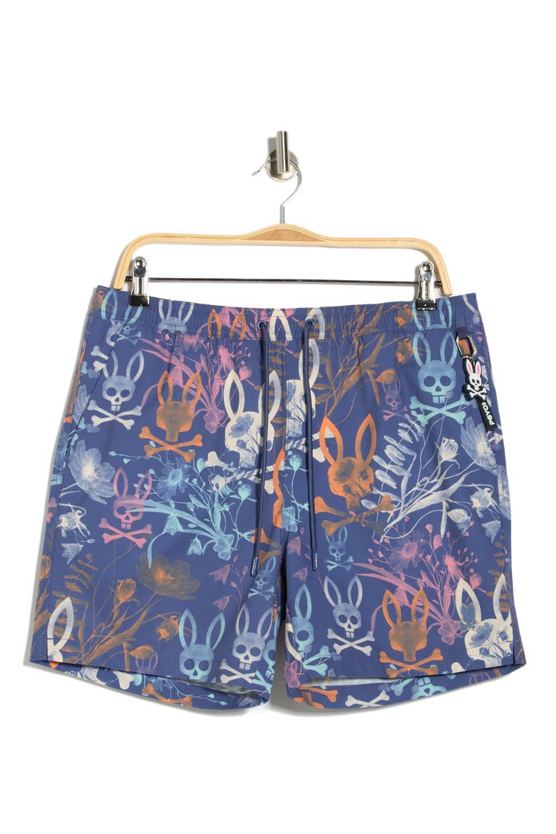 Santino Print Swim Shorts, Alternate, color, GRAY BLUE
