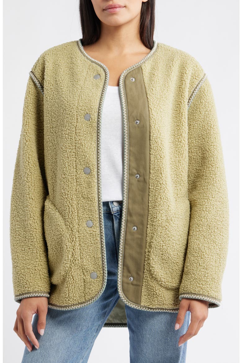 Emmersyn UGGbraid Trim High Pile Fleece Coat, Alternate, color, MUTED BRASS