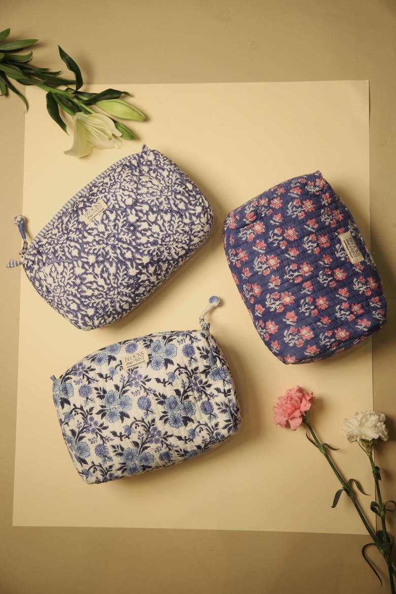 Hand Block Print Travel and Makeup Pouch, Alternate, color, Twilight