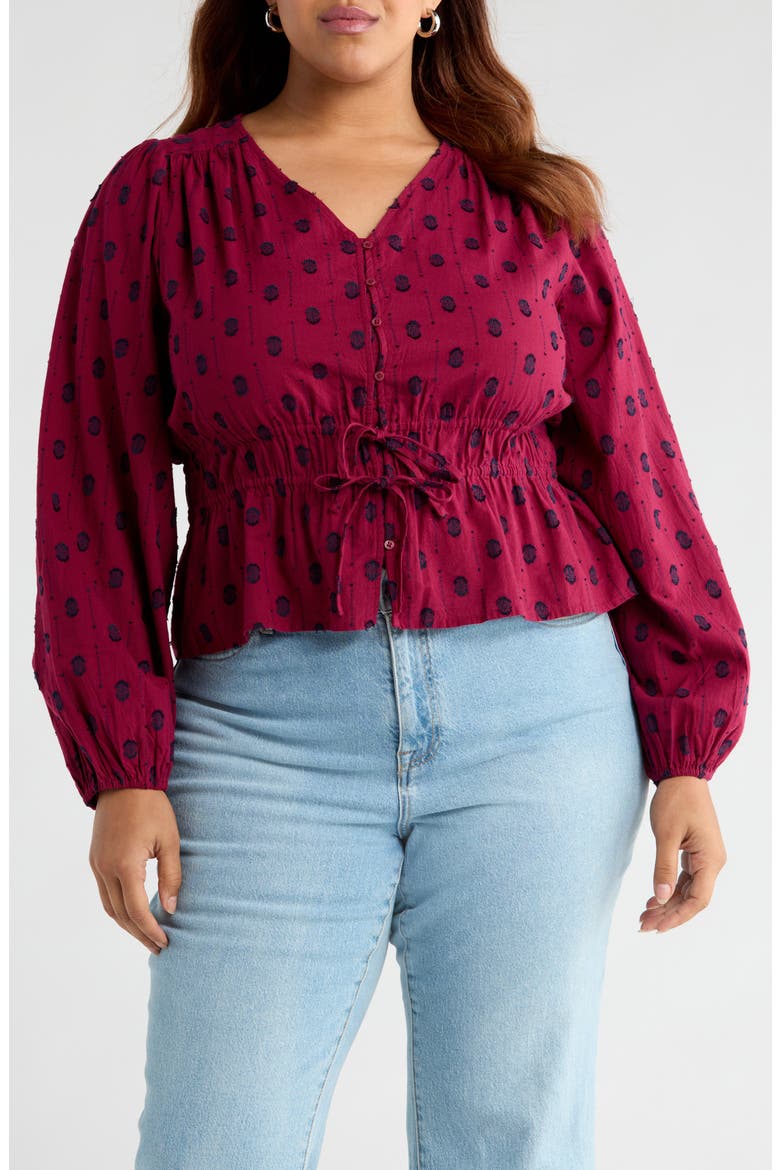 Tied Peplum Top, Main, color, BURGUNDY RHODE