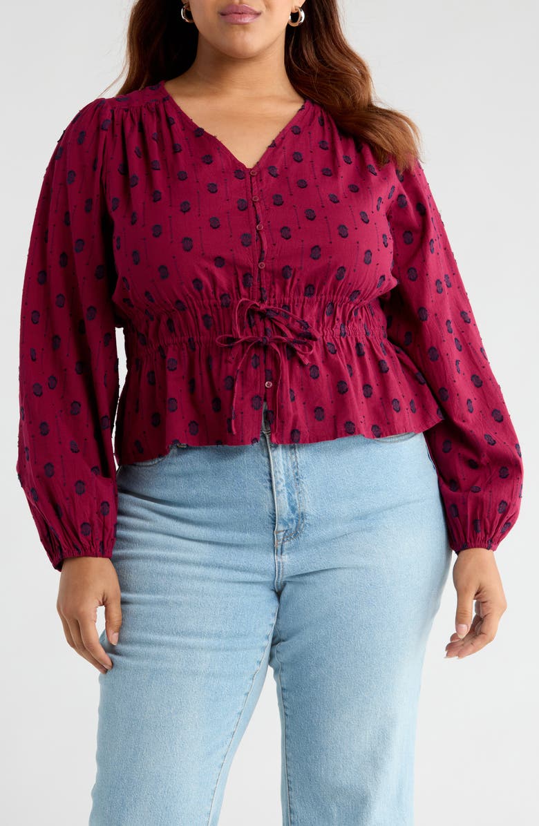 Treasure & Bond Tied Peplum Top, Main, color, Burgundy Rhode