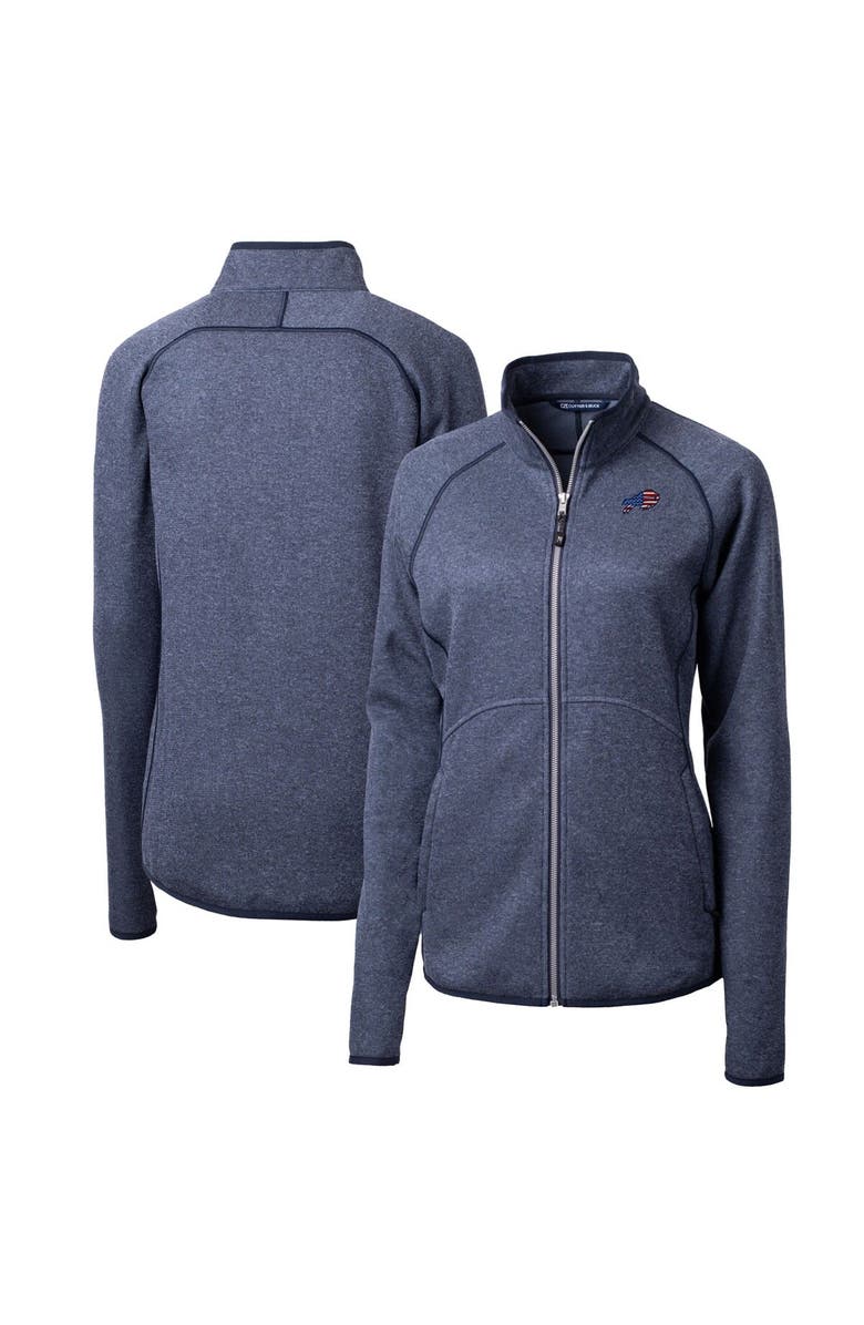 Cutter & Buck Women's Cutter & Buck Heathered Navy Buffalo Bills Mainsail Sweater Knit Fleece Full-Zip Jacket, Alternate, color, 