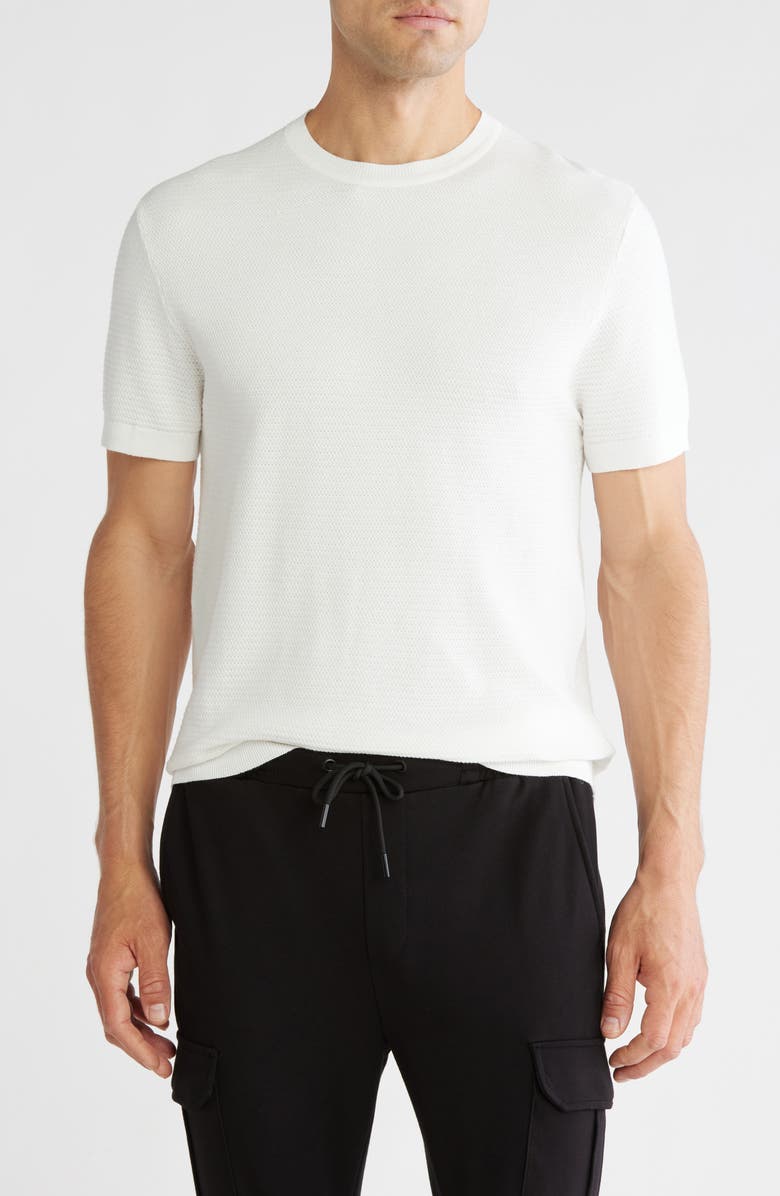 DENIM AND FLOWER Textured Short Sleeve Sweater, Main, color, Off White