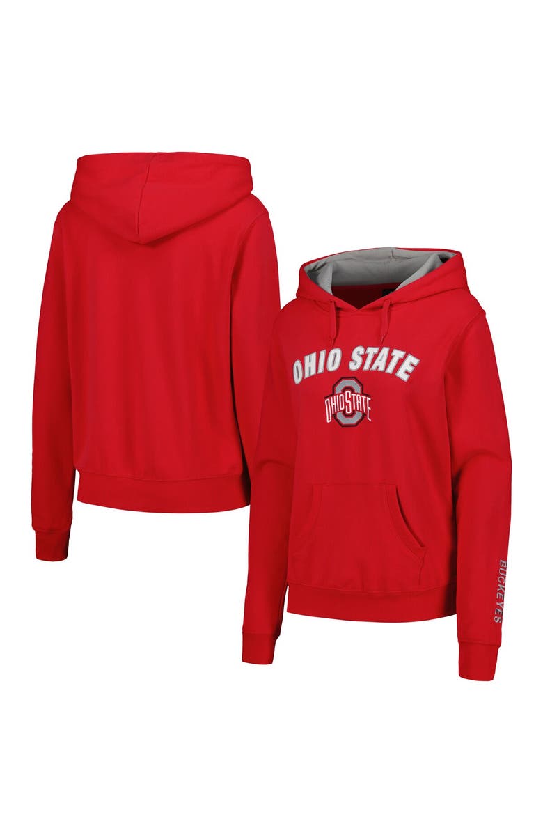 COLOSSEUM Women's Scarlet Ohio State Buckeyes Arch & Logo 1 Pullover Hoodie, Main, color, 