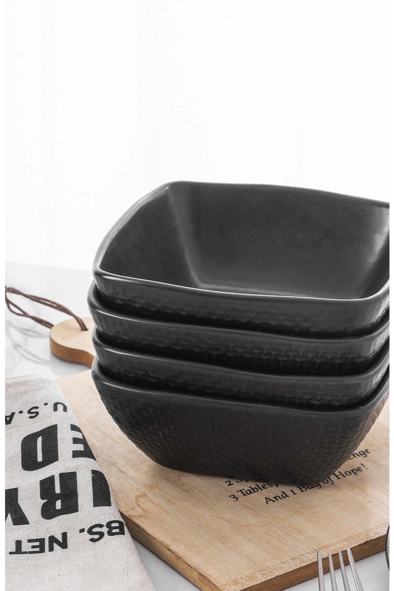 Olivia Stoneware 4-Piece Bowl Set, Alternate, color, Black
