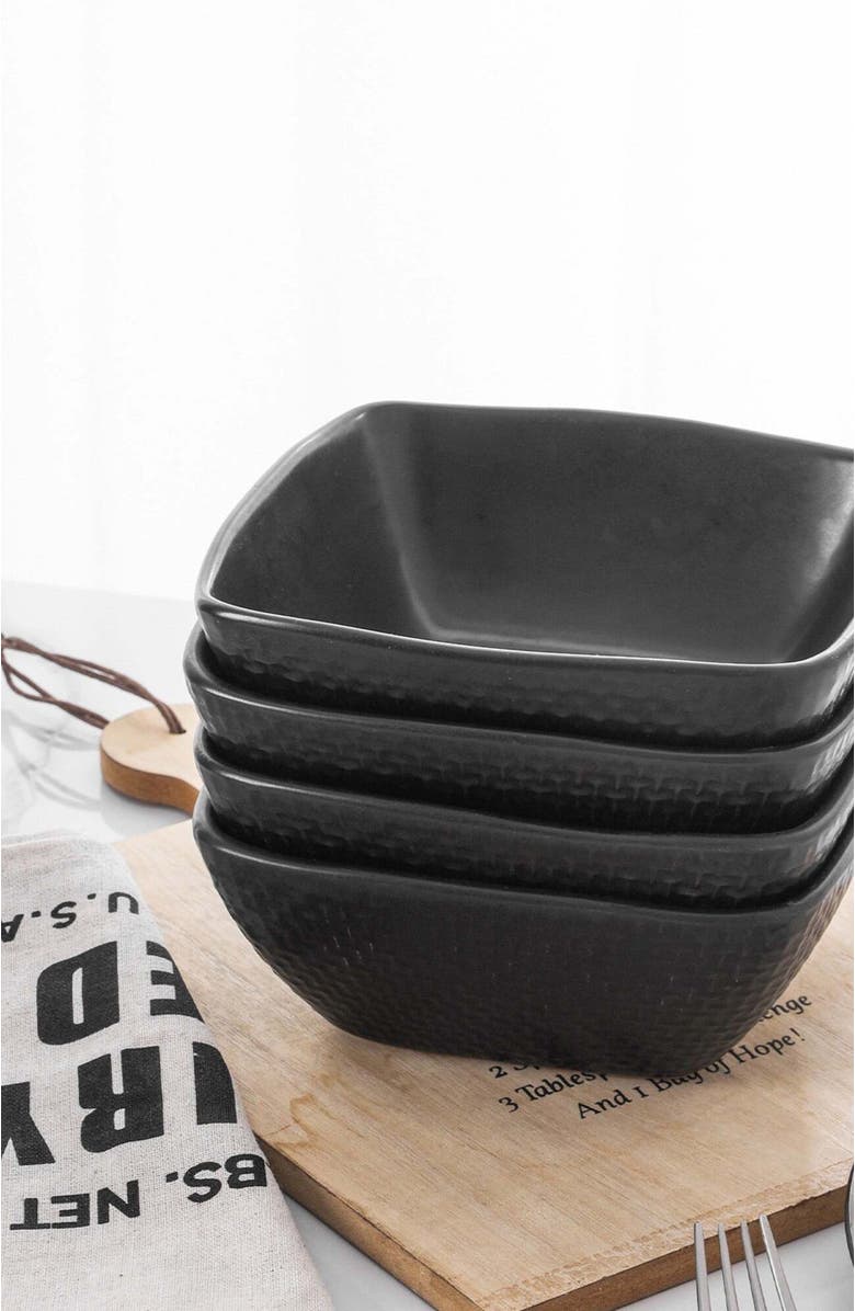 Stone Lain Olivia Stoneware 4-Piece Bowl Set, Alternate, color, Black