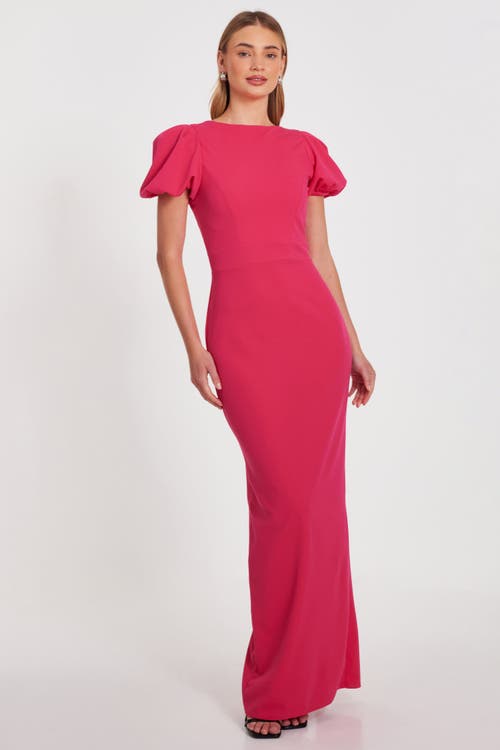 Quiz Scuba Crepe Maxi Dress With Puff Sleeve In Magenta