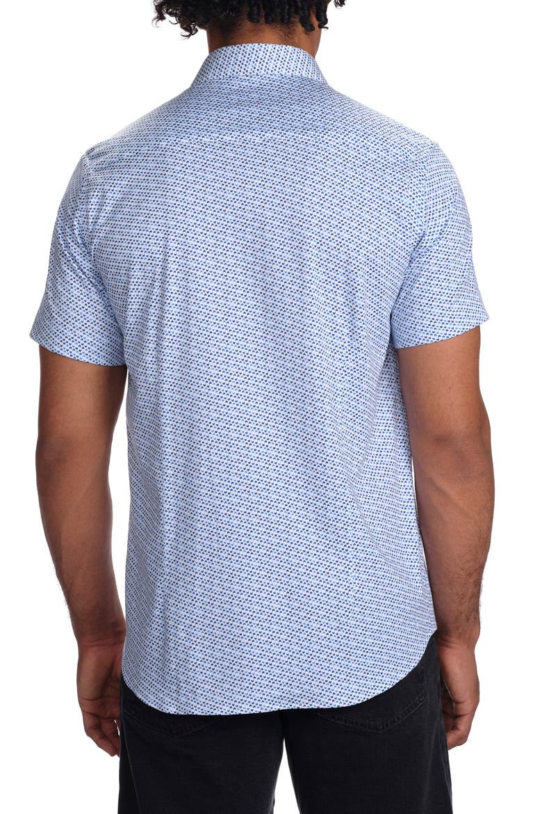 Micro Print Short Sleeve Stretch Cotton Button-Up Shirt, Alternate, color, BLUE