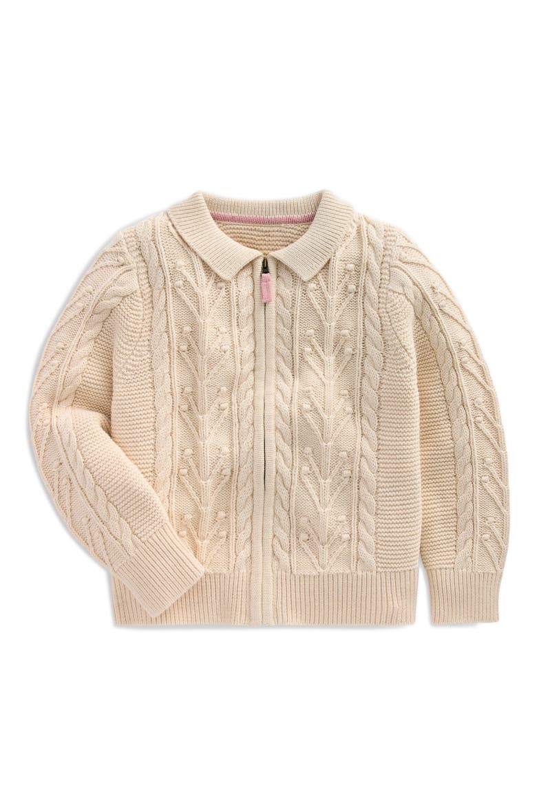 Kids' Collared Cable Stitch Zip Cardigan, Main, color, ECRU MARL