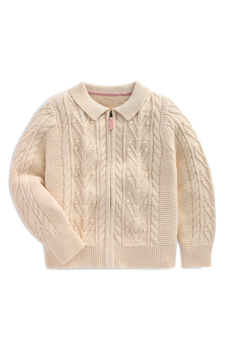 Mini Boden Kids' Collared Cable Stitch Zip Cardigan, Main, color, Ecru Marl