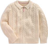Mini Boden Kids' Collared Cable Stitch Zip Cardigan