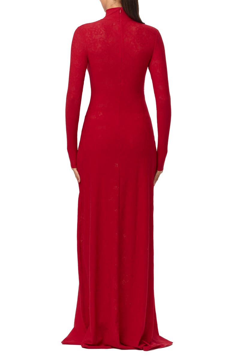 Naked Wardrobe Mock Neck Long Sleeve Lace Maxi Dress, Alternate, color, Ruby Red