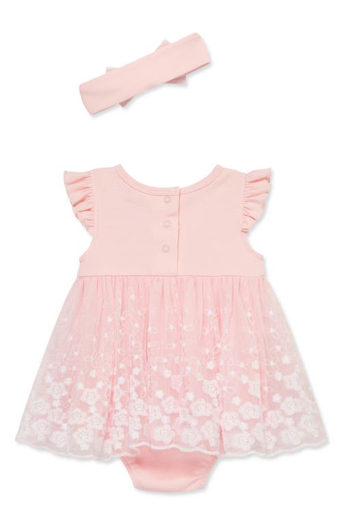Little Me Floral Border Skirted Bodysuit & Headband Set In Pink