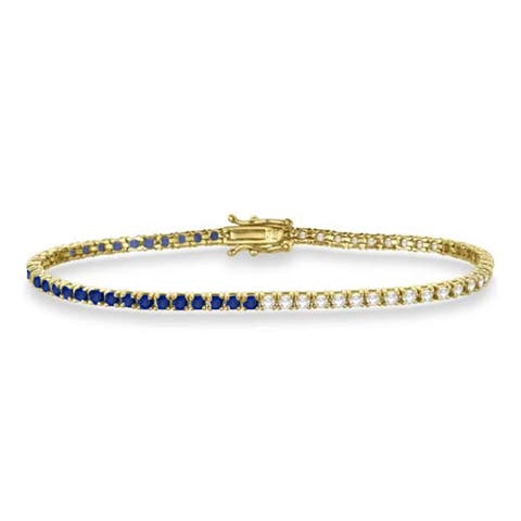 Lab Grown Diamond & Blue Sapphire Eternity Tennis Bracelet 14K