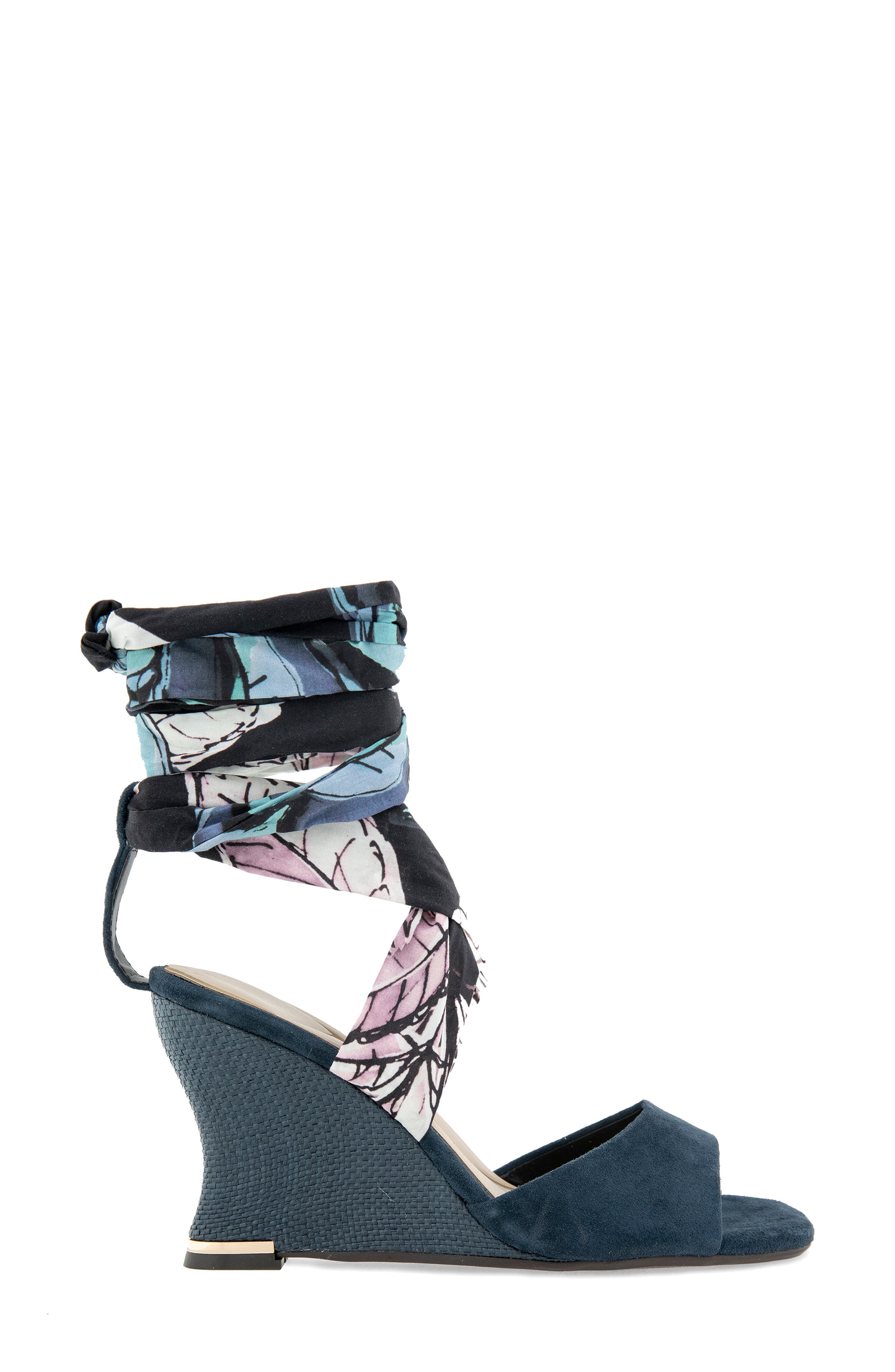 Kenneth Cole Fabia Ankle Wrap Wedge Sandal, Alternate, color, Navy Suede