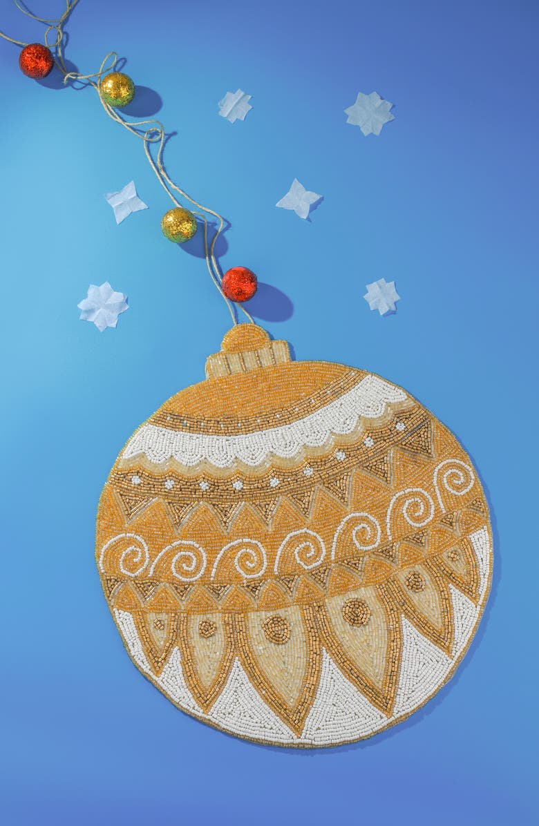 Tiramisu Golden Ornament Set of 3 Beaded Placemats, Alternate, color, Gold/ White