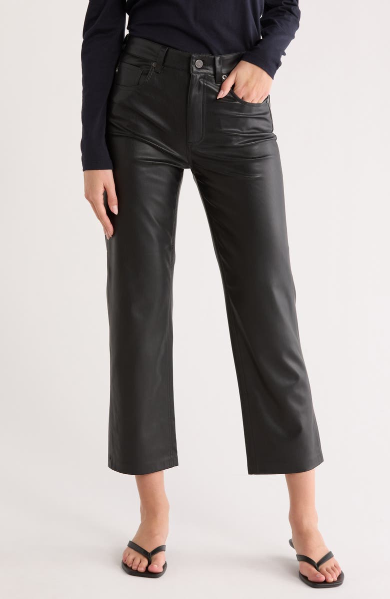AG High Waist Crop Straight Leg Faux Leather Pants, Main, color, True Black