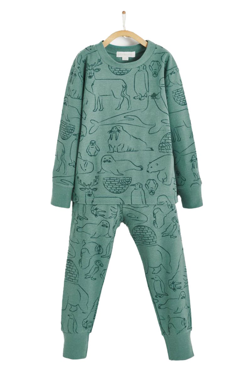 Babycottons Premium Cotton Camou Waffle Snug 2PC Pajamas For Toddler, Main, color, Green