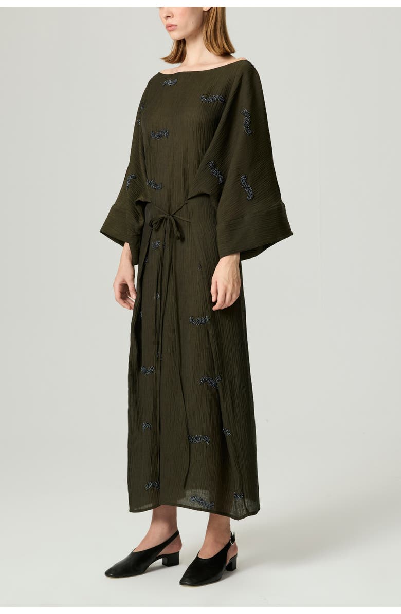 Nocturne Embroidered Crinkle-Knit Kimono Maxi Dress, Alternate, color, Khaki