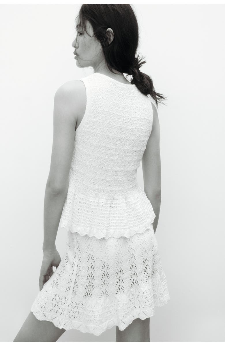 H&M Pointelle-knit Peplum Top, Alternate, color, Cream