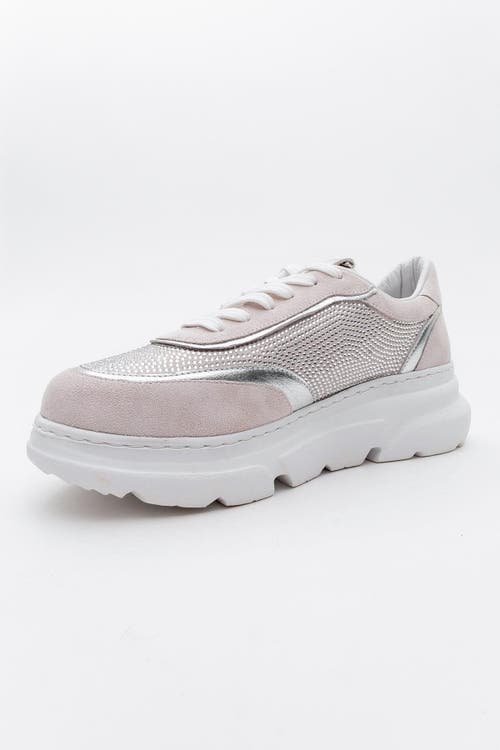 Forever & Always Shoes Polly Rhinestone Suede Leather Platform Sneakers In Pink Suede Leather