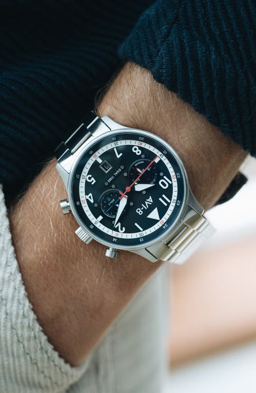 Avi-8 Men's Hawker Hurricane Carey Dual Time Rangoon Silver-tone Solid Stainless Steel Bracelet Watch 43mm In Metallic