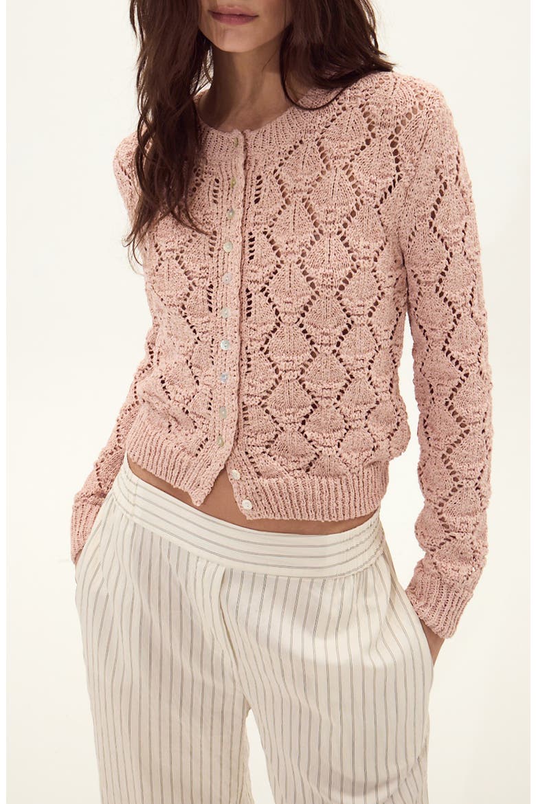 Cerdena Pointelle Cotton Blend Cardigan, Main, color, PINK