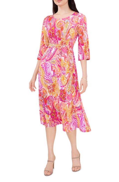 Paisley Tie Waist A-Line Dress