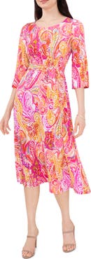 Chaus Paisley Tie Waist A-Line Dress