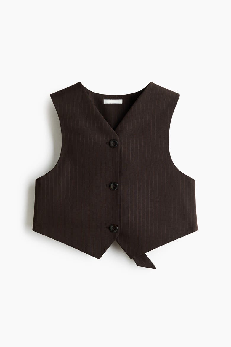 Cropped Belt-detail Vest, Alternate, color, Dark brown/pinstriped
