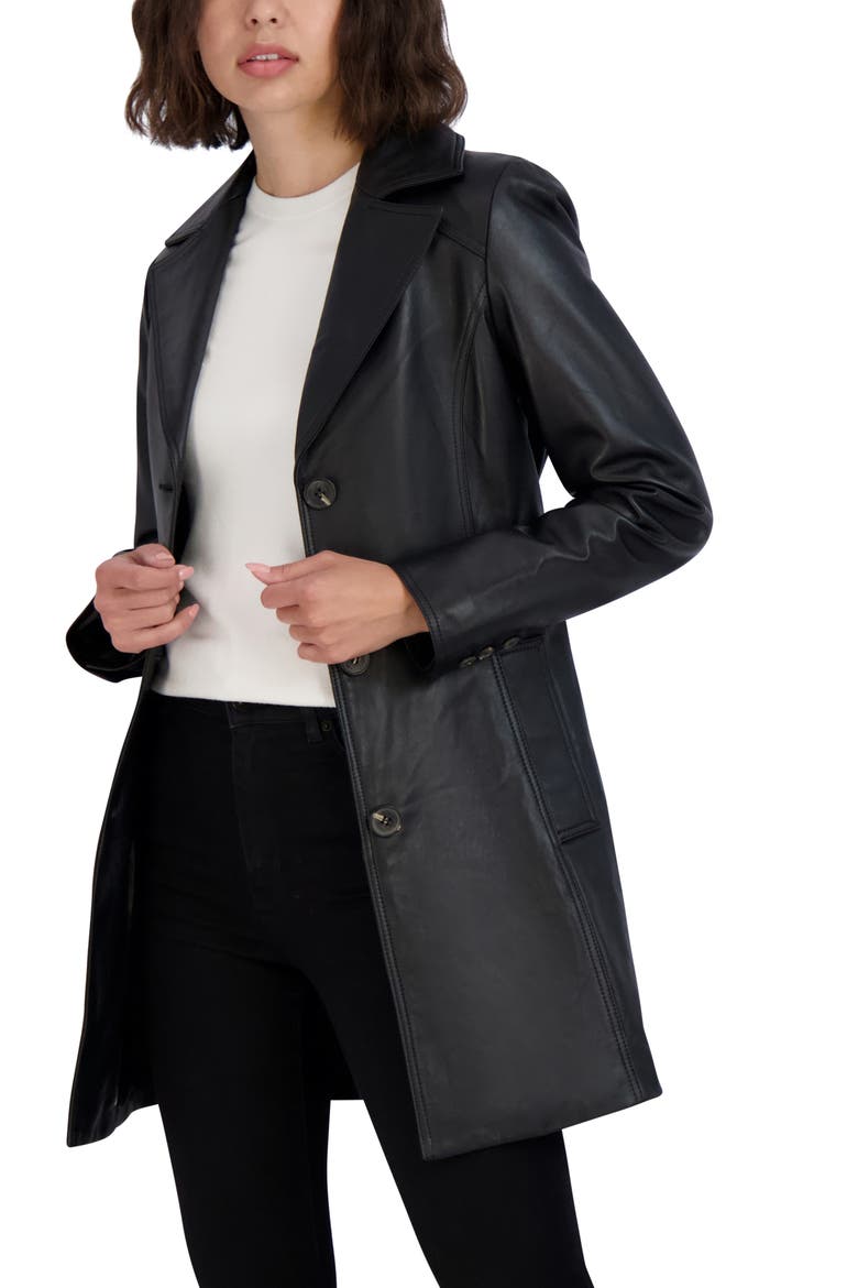 Nicole Leather Coat, Alternate, color, BLACK