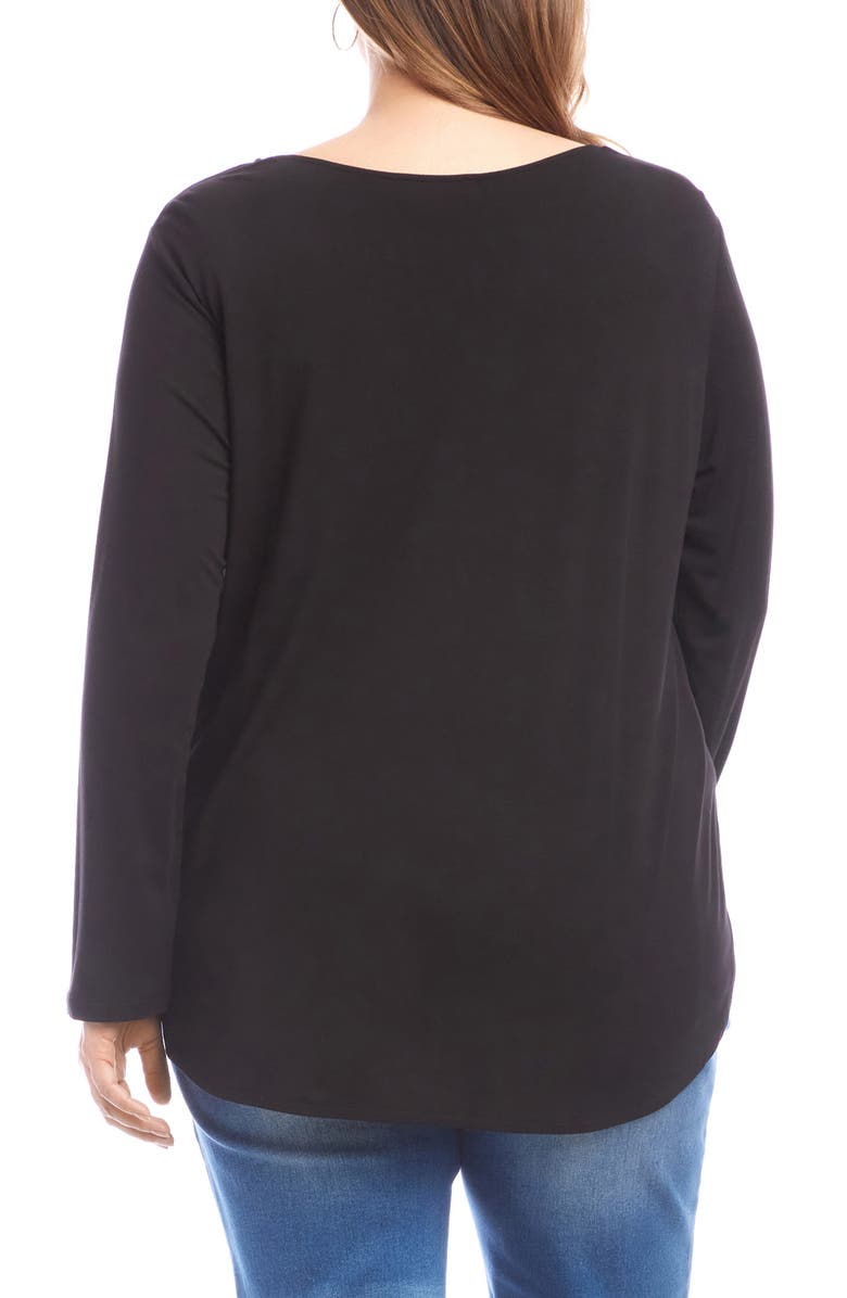 Karen Kane Floral Embellished Shirttail Top, Alternate, color, Black