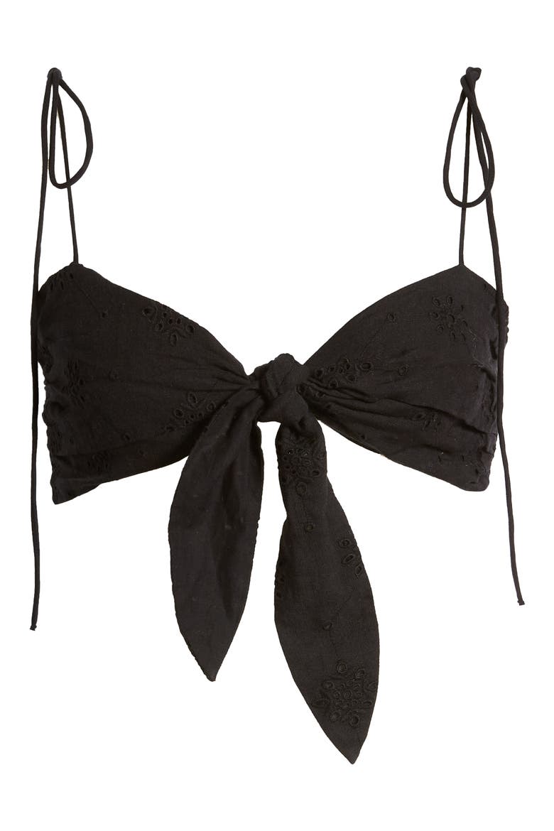 Broderie Anglaise Tie Front Bandeau Top, Alternate, color, BLACK