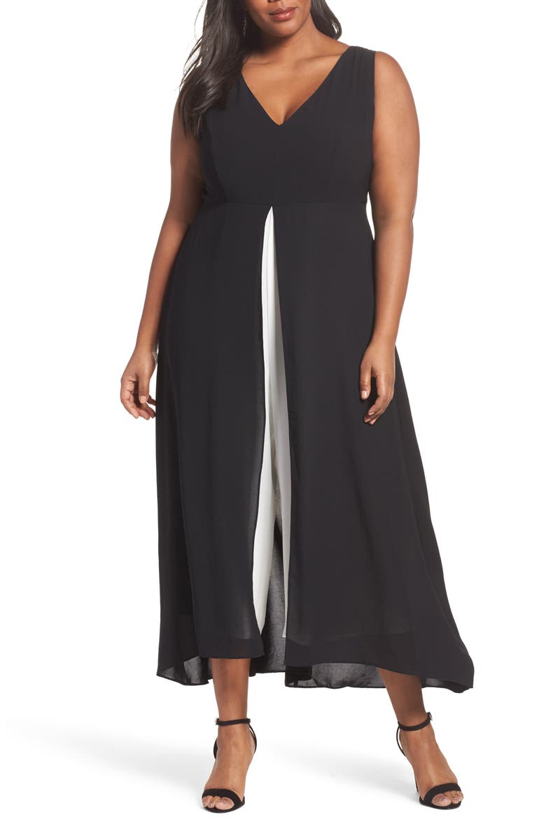Colorblock V-Neck Jumpsuit, Main, color, BLACK/ IVORY