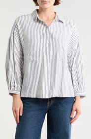 MAX STUDIO Stripe Half Button-Up Shirt