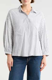 MAX STUDIO Stripe Half Button-Up Shirt