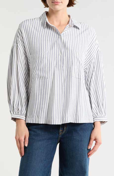 MAX STUDIO Stripe Half Button-Up Shirt