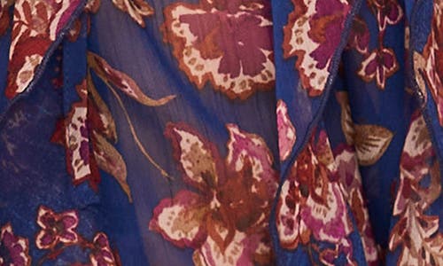 Vince Camuto Floral Ruffle Detail Long Sleeve Top In Blue