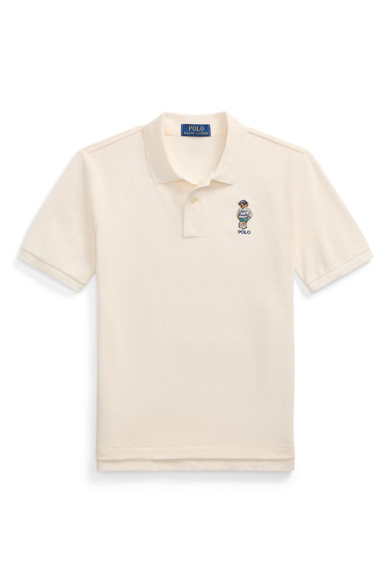 Kids' Embroidered Polo Bear Cotton Piqué Polo, Main, color, NEVIS BEAR