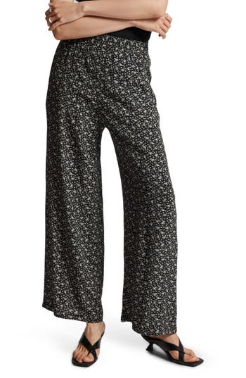 & Other Stories Floral Print Wide Leg Pants In Black