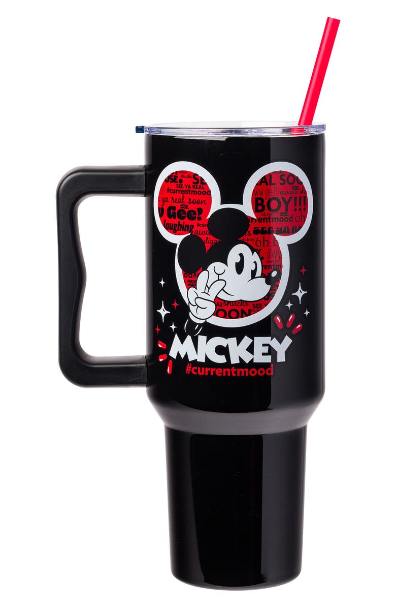 Disney x Disney Mickey Mouse 40-Ounce Travel Tumbler with Handle & Straw, Alternate, color, Black Multi
