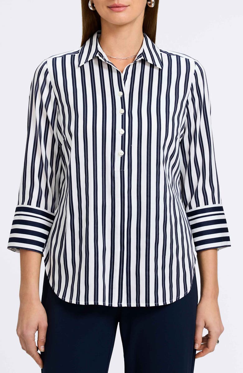 Foxcroft Madison Stripe Shirt, Main, color, Navy/White