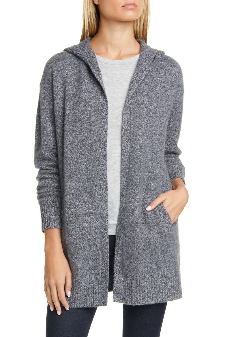 Hooded Boiled Cashmere Cardigan, Main, color, GREY SHADE MARL