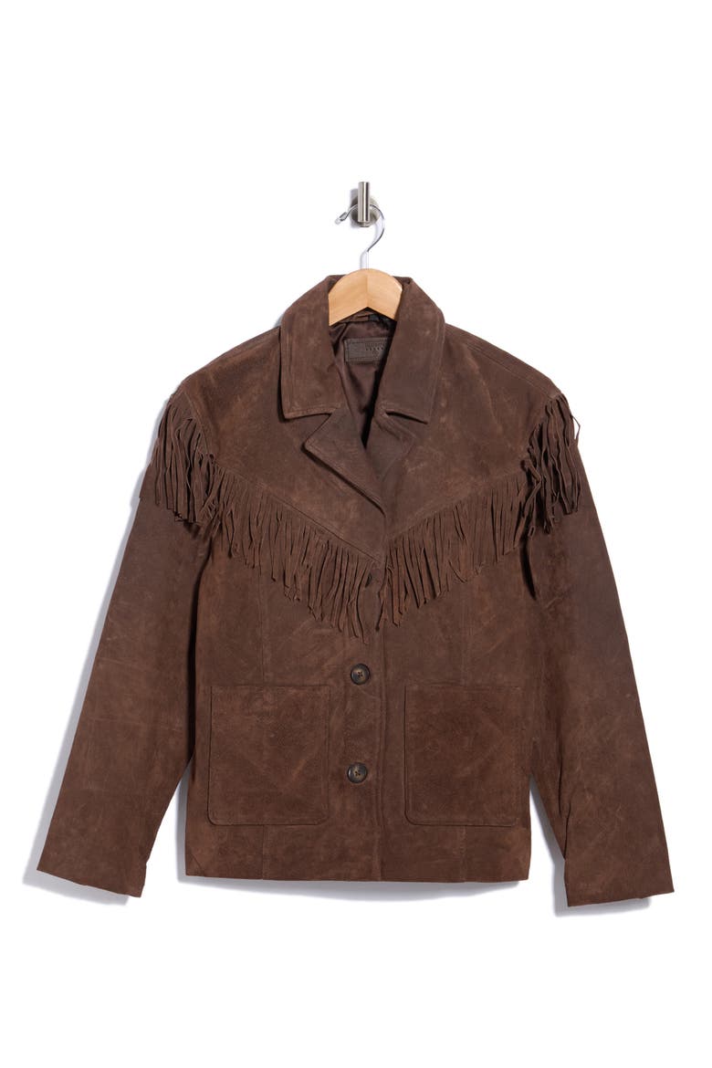 Suede Fringe Blazer, Main, color, DOWN TO EARTH