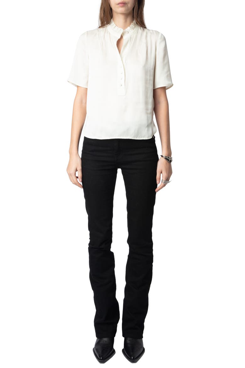 Topher Ruffle Neck Satin Popover Top, Alternate, color, FLAKE