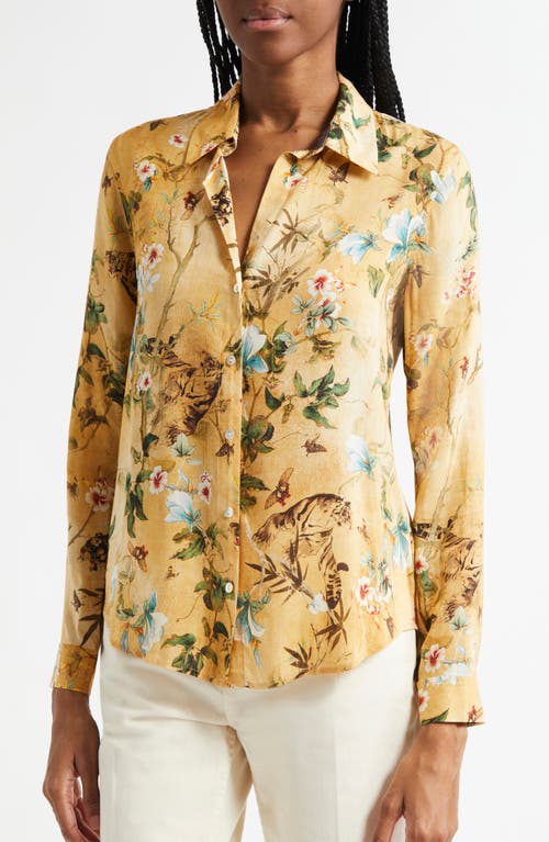 Shop L Agence L'agence Holly Floral Button-up Shirt In Gold Multi Watercolor Tiger